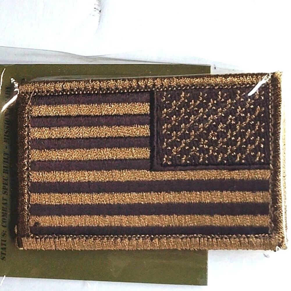 Fox Outdoor US Flag Reverse Patch Subdued Coyote Tactical Hook Backing 3" x 2"